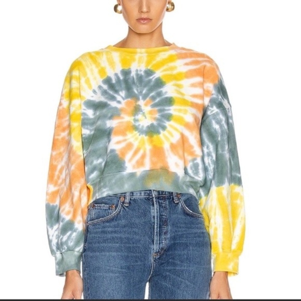 Agolde Sweatshirt Womens S Cotton Balloon Sleeve Tie Dye Cropped Pullover Casual